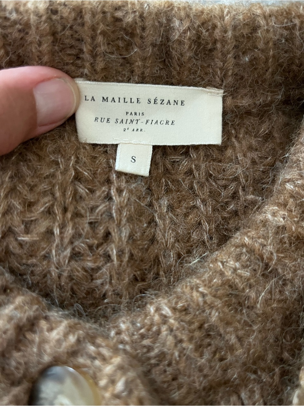 Sezane Ribbed Button-Front Cardigan in Warm Camel Brown - Picture 4 of 5